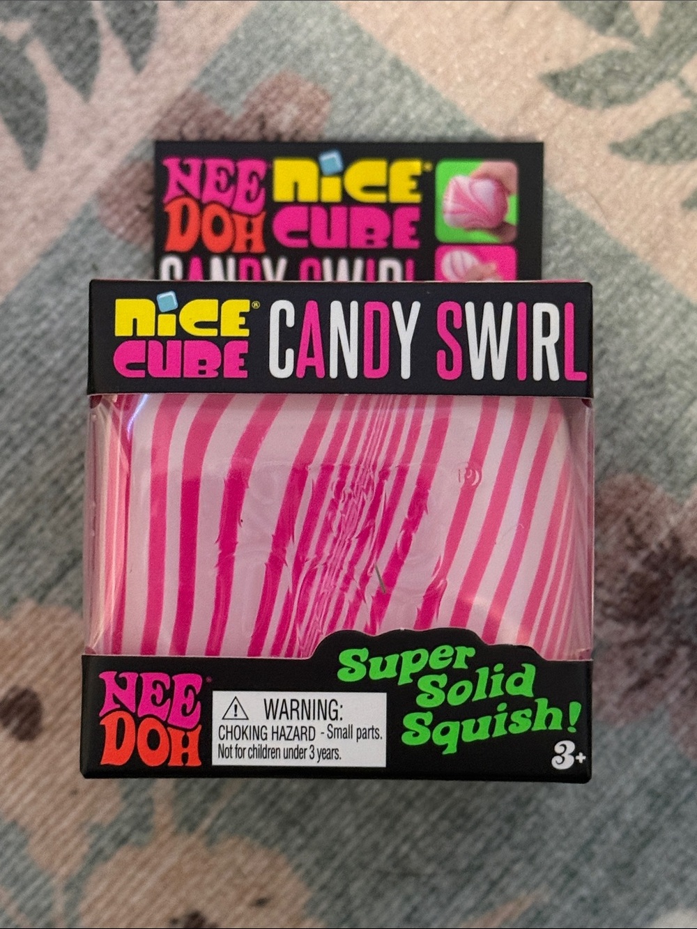Authentic Holiday NeeDoh Nice Cube Candy Swirl Super Solid Squish-Pink/White